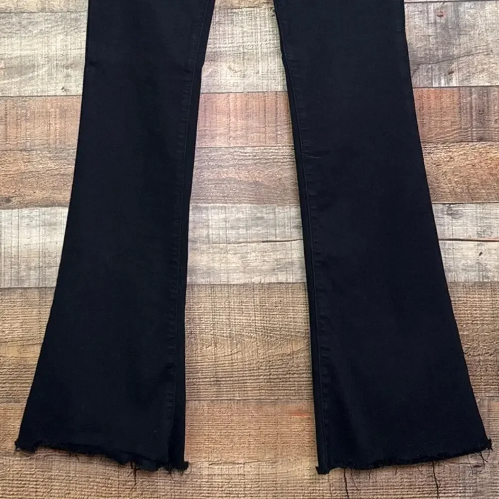 Paige High Rise Lou Lou Skinny Flare Jeans Raw Hem Black Shadow SZ 29